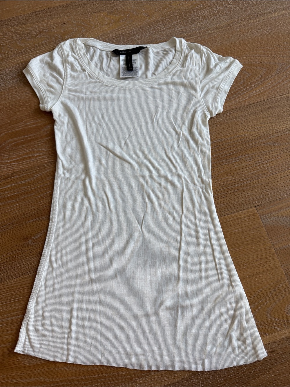BCBGMaxAzria Tammy White Ribbed Scoop Neck Short Sleeve Tee